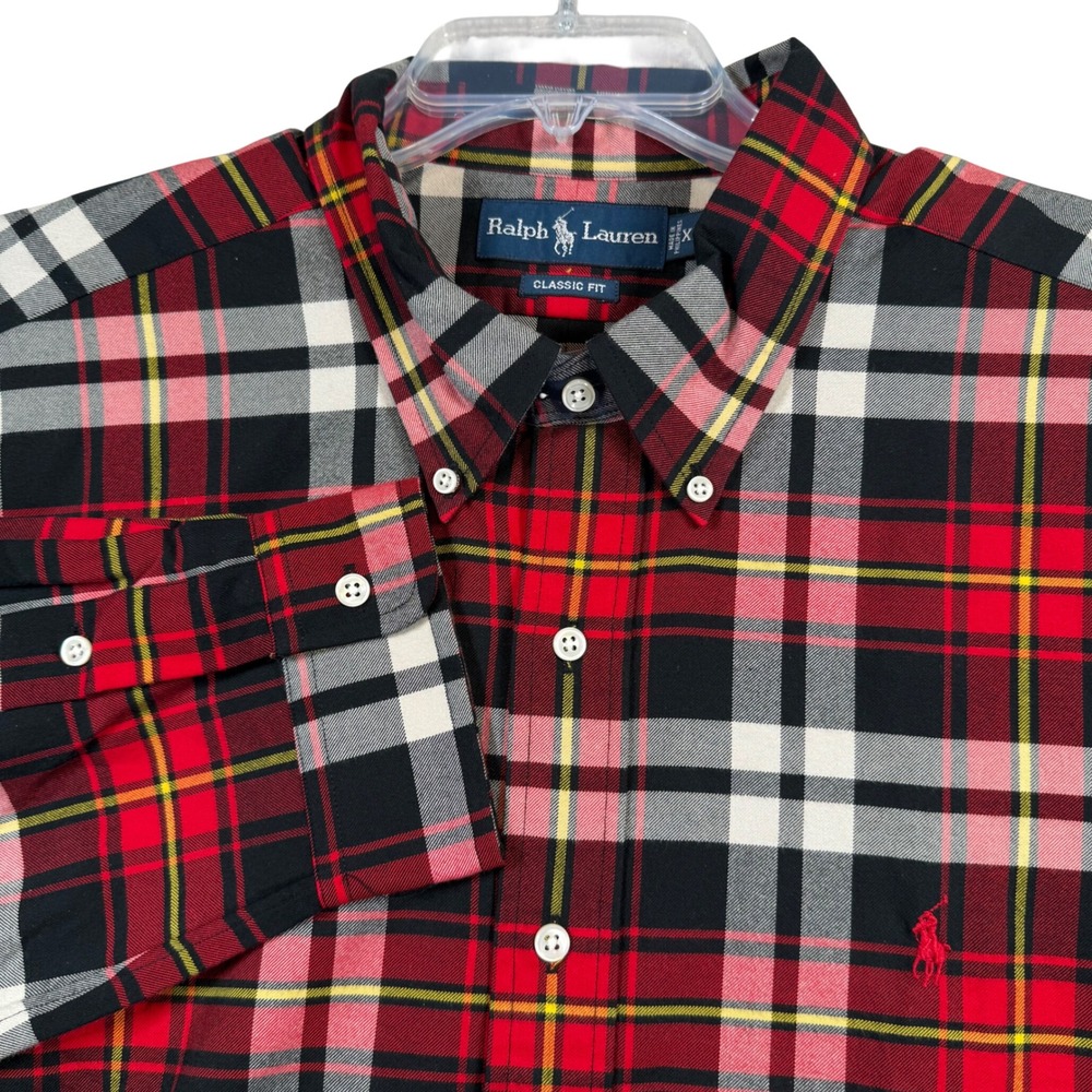 NEW Ralph Lauren Plaid Button Down Shirt Mens XXL Red Black Classic Fit Cotton